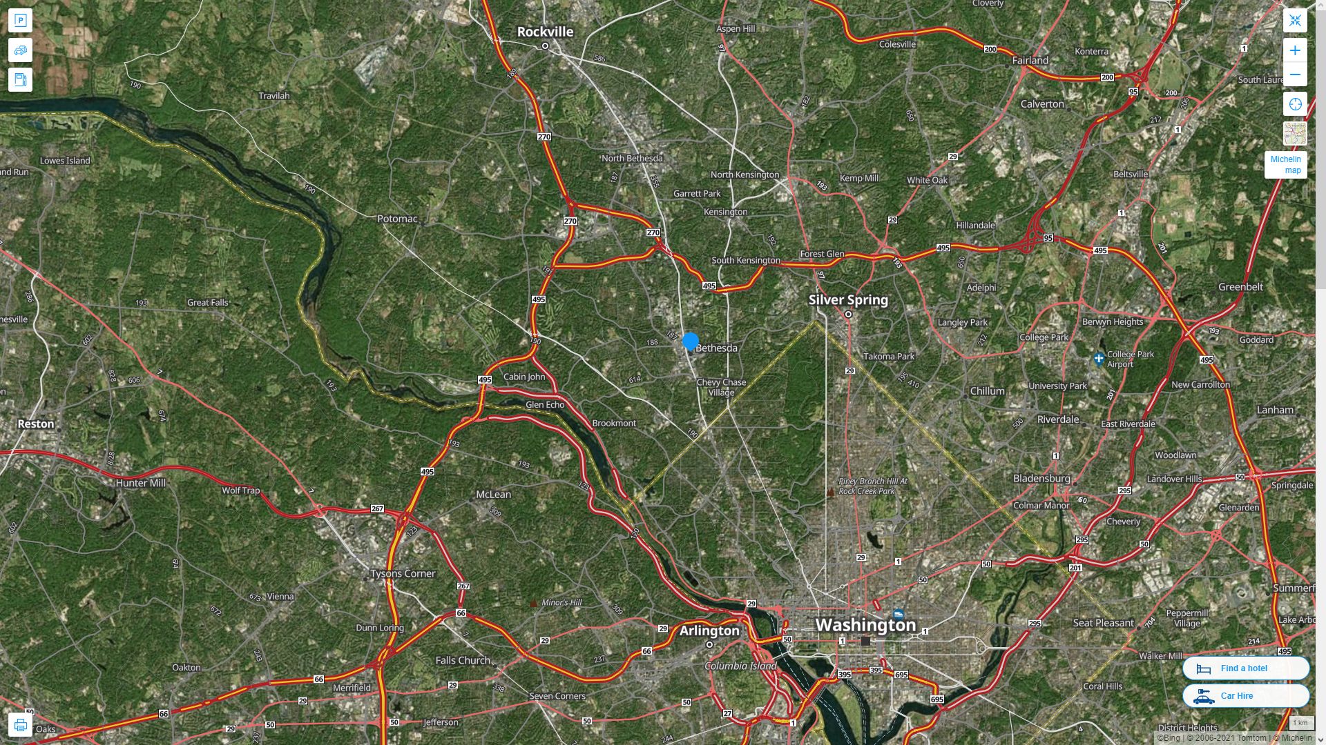 Bethesda Maryland Highway and Road Map with Satellite View